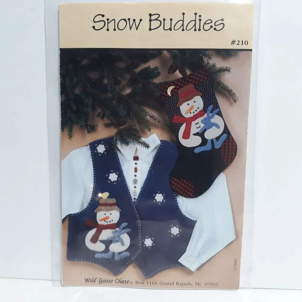 New Snowman Christmas Vest Stocking Sewing Applique Pattern Snow Buddies #210